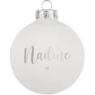 Herz & Heim® Weihnachtskugel aus Glas mit persönlicher Gravur/Rot oder Weiß/Matt oder Hochglanz/Ø 8 oder 10 cm/Verschiedene Motive Ø 8 cm, Weiß Matt, mit Herz