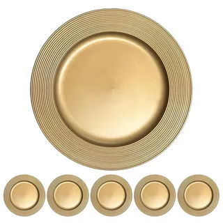 Murago - 6er Set Platzteller ca. 33cm Kunststoff goldfarben - matt Unterteller für Teller Dekoteller Kerzenteller goldene Dekoration für Hochzeit Weihnachten Tischdeko rund