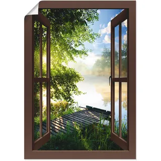 Wandbild ARTLAND "Fensterblick Angelsteg am Fluss", braun (farbe bild(er): braun), B:50cm H:70cm, Bilder, als Alubild, Leinwandbild, Poster in verschied. Größen