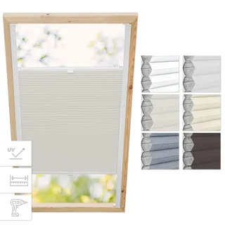 Estika Dachfenster-Wabenplissee mit Bohren für Fakro-Fenster – Modell 114/118 – Stofffarbe Elfenbein-Weiß – Dachfensterrollo, Innenrollo, Fensterplissee