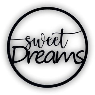 Mr. Ladele Sweet Dreams Deko-Anhänger Acryl schwarz Schriftzug im Ring Wandbild Türschild Dekoration Deko Dekor süße Träume Traum Traumfänger zu Hause zum aufhängen (Ø 30cm)