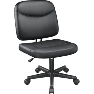 Yaheetech Bürostuhl Schreibtischstuhl ohne Armlehnen Drehstuhl aus Kunstleder Bürodrehstuhl höhenverstellbarer Chefsessel belastbar bis 125 kg Schwarz