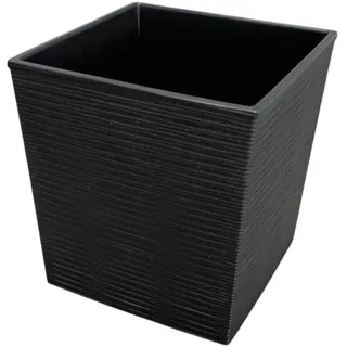 Engelland - Pflanzkübel, Blumentopf aus recyceltem Kunststoff & Holz, Schwarz, Rillenoptik, 19,5 cm, nachhaltig, quadratisch, Blumenkübel für Garten, Balkon, Terrasse, Innen- und Außenbereich