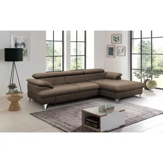 COTTA Ecksofa David Echtleder, Echtleder mit Schlaffunktion & Bettkasten braun