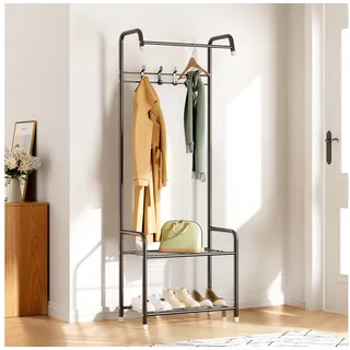 Dripex Kleiderständer Garderobenständer Kleiderstange mit Ablagen und Schuhregal, 4 Haken