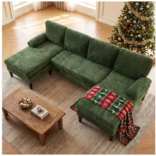 COSTWAY Ecksofa, mit Schlaffunktion U-Form Couch Schlafsofa grün