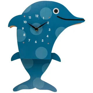 Wanduhr aus Holz Delfin, niedliche Uhr mit Pendel für Kinder, ca. 26,5 x 38,5 cm, batteriebetrieben, im Geschenkkarton