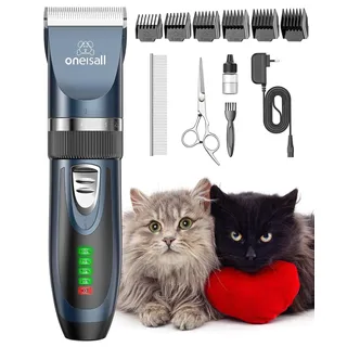 oneisall Leise Schermaschine Katze Hunde, Profi Haarschneidemaschine für langhaarkatzen mit dichtem Fell, Hundeschermaschine katzenrasierer mit leistungstarken Motor (Blau)