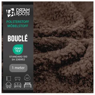 DreamRoots Bouclé Möbelstoff Meterware, Dunkelbraun, 1 m | Polsterstoff, 315 g/m2, 80.000+ Martindale, UV- & feuerresistent, ideal für Sofa, Sessel, Kissen, DIY Projekte