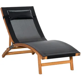 Outsunny Sonnenliege, wetterbeständige Gartenliege, mit verstellbarer Rückenlehne, Kopfkissen, für Schwimmbad, Balkon, bis 120 kg, Schwarz, 182 x 64 x 71cm