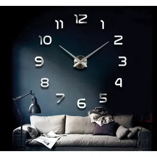 Wanduhr Groß Moderne Designer Wanduhr Hochglanz 3D Wand Uhr Ziffern XL XXL in Silber mit spiegelnder Oberfläche 80cm - 120cm Chrom Optik - Silber