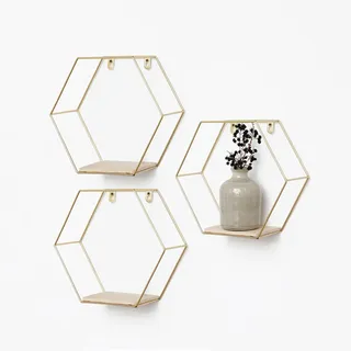 Ivol Wandregal, Gold, Metall, 3 Fächer, 28.5x25x10.5 cm, Wohnzimmer, Regale, Wandregale
