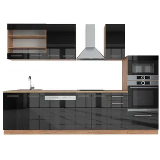 Vicco Küchenzeile Fame-Line 300 cm Anthrazit Hochglanz/Goldkraft Eiche