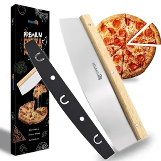 MSAKS24 Premium Pizzamesser 32 cm Edelstahl Klinge - Holzgriff & Klingenschutz – Großes & Scharfer Pizza Wiegemesser | Pizzaschneider Leicht zu schneiden und zu reinigen,Spülmaschinenfest