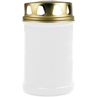HS Candle Grabkerze (1-tlg), Grabkerze Grablicht Grableuchte mit goldenem Deckel weiß
