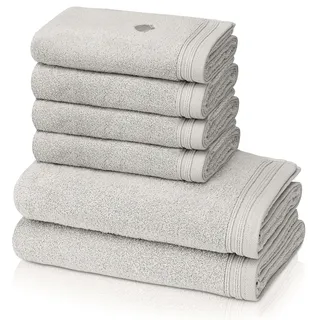 KLASBROOK® Linnea 6 teiliges Luxus Handtücher Set Taupe, extra flauschig und saugfähig aus 100% Baumwolle Oeko-TEX 100 Zertifiziert mit Aufhänger, 4 Handtücher 50x100 + 2 Badetücher 70x140