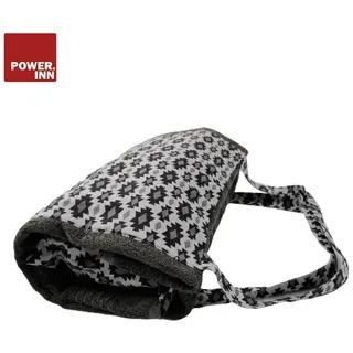POWER INN Strandtuchtasche ca. 95x178cm | Liegehandtuch 3in1 mit integriertem Kissen und Tasche | großes Badetuch (Anthrazit mit grau/schwarzem grafischen Muster)