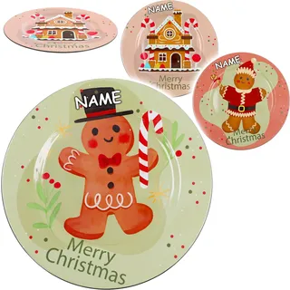 alles-meine.de GmbH 3 Stück Teller/Platzteller Weihnachten - Pfefferkuchen Ø 33 cm - inkl. Name - großer Unterteller/Plätzchenteller - Weihnachtsteller rund flach - DEK..