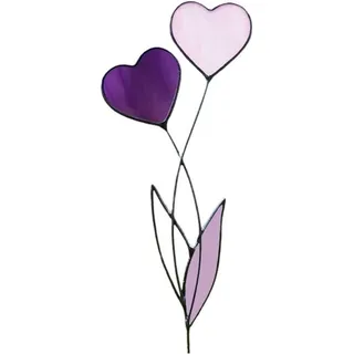 Famanu Gartenstecker Herzform - Dekorativer Blumenstecker - Terrassen- und Gartendekoration - Langlebiges Metall - 30 cm Hoch - Gelb-Pink
