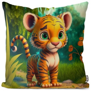 Kissenbezug, VOID (1 Stück), Zeichentrick Tiger Baby Kind Dschungel Kind Safari tiger katze plüsch bunt 50 cm x 50 cm