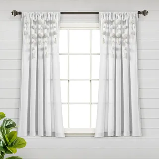 Lush Decor Boho-Fenstervorhang mit Quaste, Leinen, 160 x 132 cm lang, Creme-Weiß (Einzelnes Panel)
