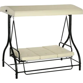 Outsuuny 2 in 1 Hollywoodschaukel mit Liegefunktion 3-Sitzer Gartenschaukel mit verstellbarem Sonnendach, Schaukelbank belast bis 240kg, Gartenliege für Garten, Terrasse, 195x117x175 cm, Beige   Aosom