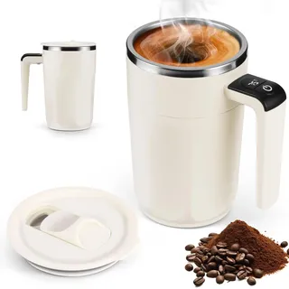 Viitech 400ml Magnetische Selbstrührende Tasse mit Deckel, Edelstahl Selbstrührender Kaffeebecher mit Temperaturanzeige, Wiederaufladbarer intelligente kaffeetasse für Kaffee Milch Heiße Schokolade