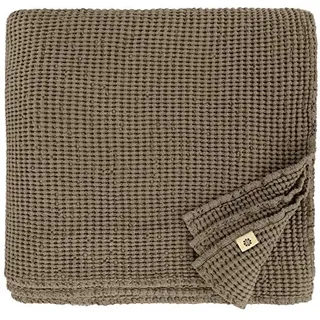 Linen & Cotton Plaid Decke Sommer Tagesdecke Waffelpique Enzo - 48% Leinen, 52% Baumwolle, Taupe (180 x 230 cm) Blanket Bedspread Überwurf Bett Überwurfdecke Bettüberwurf Bettbezug Bettwäsche