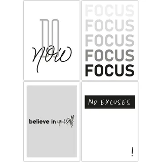 TOBJA® Hochwertiges Poster Set Motivation - Exclusive Premium Bilder mit Sprüchen | 4X DIN A4 Kunstdruck Bilderwand ohne Rahmen | Moderne Wandbilder Dekoration in schwarz weiß (Inspiration)