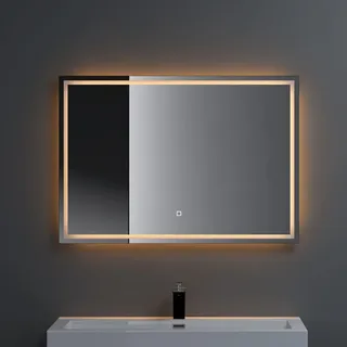 doporro dopporo Badspiegel mit Beleuchtung 100x80cm LED Badezimmerspiegel Wandspiegel dimmbar mit Touch Bedienung Beschlagfrei LED-Spiegel-02 - Weiß