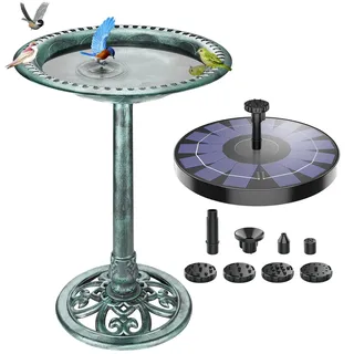AMZtime Vogeltränke Solar Winterfest Vogeltränke Stehend mit 2,5W Solar Springbrunnen für Außen, Vogeltränke Garten Tränke Bad für Wildvögel, Wassertränke für Vögel,Vogeltränke Garten( Grün)