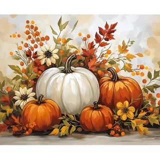NEWENMO Halloween Kürbisse Malen Nach Zahlen Erwachsene Set 40x50cm | Landschaft Malen Nach Zahlen,DIY Paint by Numbers,Handgemaltes Ölgemälde Kit für Halloween Wohnzimmer Wanddeko & Geschenke