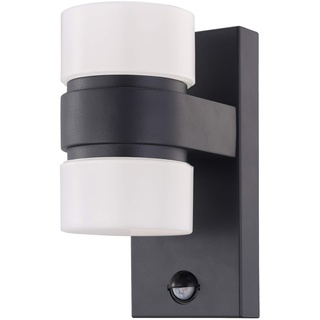 EGLO LED Außen-Wandlampe Atollari, 2 flammige Außenleuchte inkl. Bewegungsmelder, Sensor-Wandleuchte aus Alu und Kunststoff, Farbe: Anthrazit, weiß, IP44