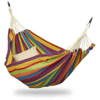 Relaxdays Hängematte, XXL, Hängeliege 2 Personen, bis 300 kg, tragbar, In- & Outdoor, Baumwolle, 150 x 272 cm, bunt,