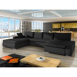 MIRJAN24 Wohnlandschaft Caro, mit Bettkasten und Schlaffunktion, Kissen, freistehendes Modell, 394x213x80 cm schwarz