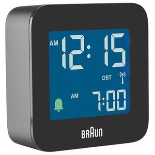 Braun BC08, Digitaler Wecker, Quadratisch, Schwarz, 12/24 h, LCD, Akku