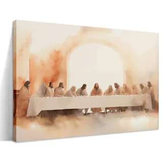 Kunstdruck auf Leinwand, Motiv Jesus Letztes Abendmahl, Leonardo da Vinci, Leinwanddruck, Poster, Wanddekoration, christliche Wandkunst, Heimdekoration für Wohnzimmer, Esszimmer, 40,6 x 61 cm, gerahmt