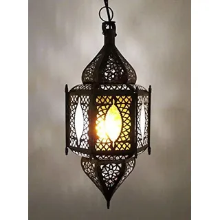 Saharashop Orientalische Hängelampe Koutoubia Orange-Weiß, mit Aufhängekette Baldachin und E27 Lampenfassung, Schöne Dekoration für Wohnzimmer, Küche, Esszimmer, Büro oder Schlafzimmer
