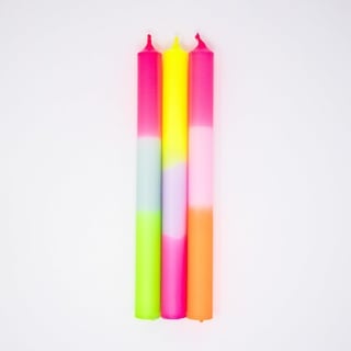 MADAM ERLE | 3er-Set Dipdye Stabkerzen | SOLEY | handgemachte Kerzen extra lang | neon-pastell farbig | bunt | lange Brenndauer| Dekokerzen