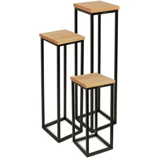 holz4home® Blumenständer Dekoständer aus Eichenholz Massiv Natur Geölt I Dekosäule Stahlrahmen beige