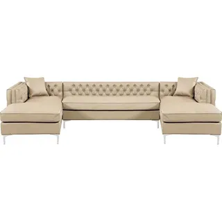 Ecksofa Beige Wohnlandschaft Couch Eckgarnitur Polster Chesterfield Möbel Design - Beige