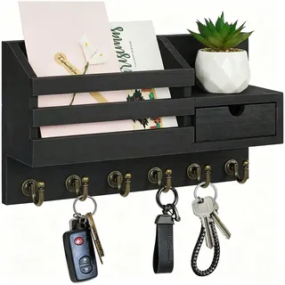 Diwzbyn Schlüsselbrett Wand-Schlüsselbrett,Wandorganizer Hakenleiste mit 6 Haken, Schlüsselaufbewahrung,Heimdekoration, für Eingang, Küche, Wohnzimmer schwarz