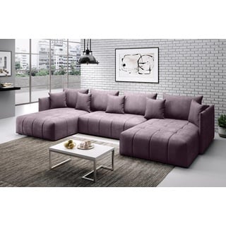 Furnix Wohnlandschaft U-Form-Sofa ANDORE U Wohnzimmersofa mit Schlaffunktion und Bettkasten, Maße 345x93x177 cm, Liegefläche: 136 x 331 cm lila
