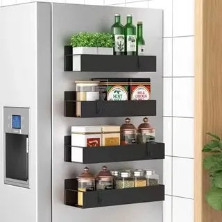 Magnetisches Gewürzregal für Kühlschrank, 4 Stück, magnetisches Aufbewahrungsregal, bewegliche Küchen-Organizer, Magnetregale für Gewürzgläser und Gewürzflaschen