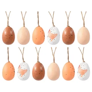 Decoris season decorations Osterei, Ostereier zum Aufhängen 4x6cm bruchfest 12er Set Weiß / Braun braun