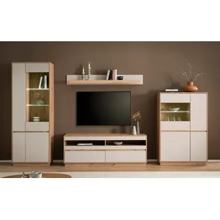 Home Affaire Wohnwand HOME AFFAIRE "Sonora, moderne Anbauwand, Komplettset in Kaschmir/Eiche", beige (kaschmir, eiche artisan), B:342cm H:205cm T:45cm, Holzwerkstoff, Kastenmöbel-Sets, Wohnwand, enthält Vitrinen, Lowboard und Wandboard, 342 cm breit
