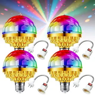 Mini Discokugel: 4 Stück RGB LED Discokugel Licht 360° Rotierend LED Discolampe, Led Partylicht Disco Licht mit E27 Fassung, DJ Lampe PartyDeko für Hochzeitsfest Geburtstagsparty Halloween Weihnachten