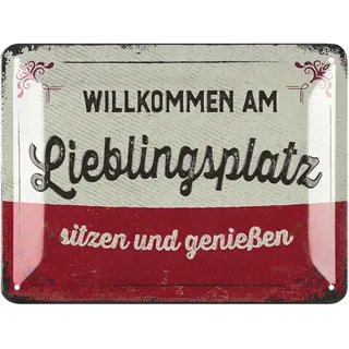 LANOLU Retro Blechschild LIEBLINGSPLATZ Schild - Outdoor Deko Vintage Schilder - Chill Lounge Gartendeko - Wanddeko Garten Schild aus Metall, 15x20cm