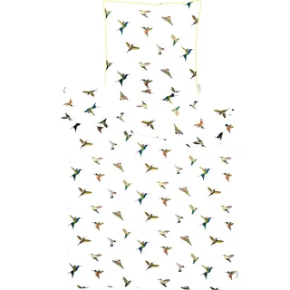 Bettwäsche APELT "Kolibri", weiß, B/L: 135cm x 200cm, 1 Stk., 1 Stk., Mako-Satin, B/L: 80cm x 80cm, 2 Stk., Mako-Satin, Obermaterial: 100% Baumwolle, Bettwäsche, Bettwäsche, stylische bunte Vögel