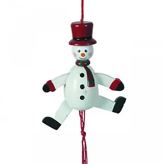 Weihnachtlicher Hampelmann Schneemann, Holz, 3 Stück, Christbaumanhänger